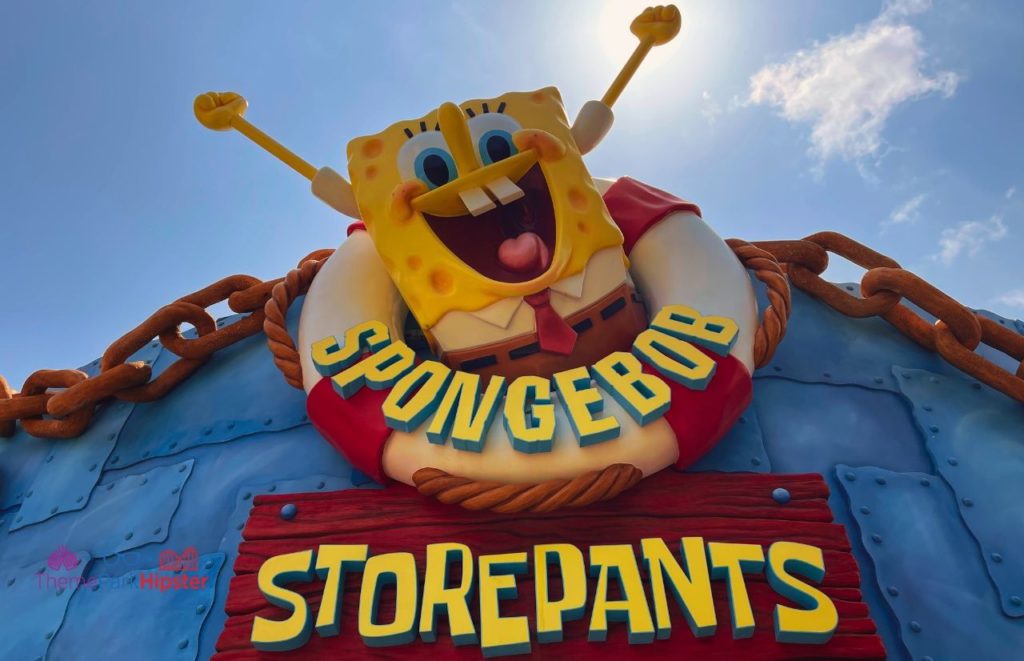 Universal Orlando Resort Entrance to Spongebob Storepants at Universal Studios Florida. Keep reading to get the best Universal Studios Orlando, Florida itinerary and must-do list!