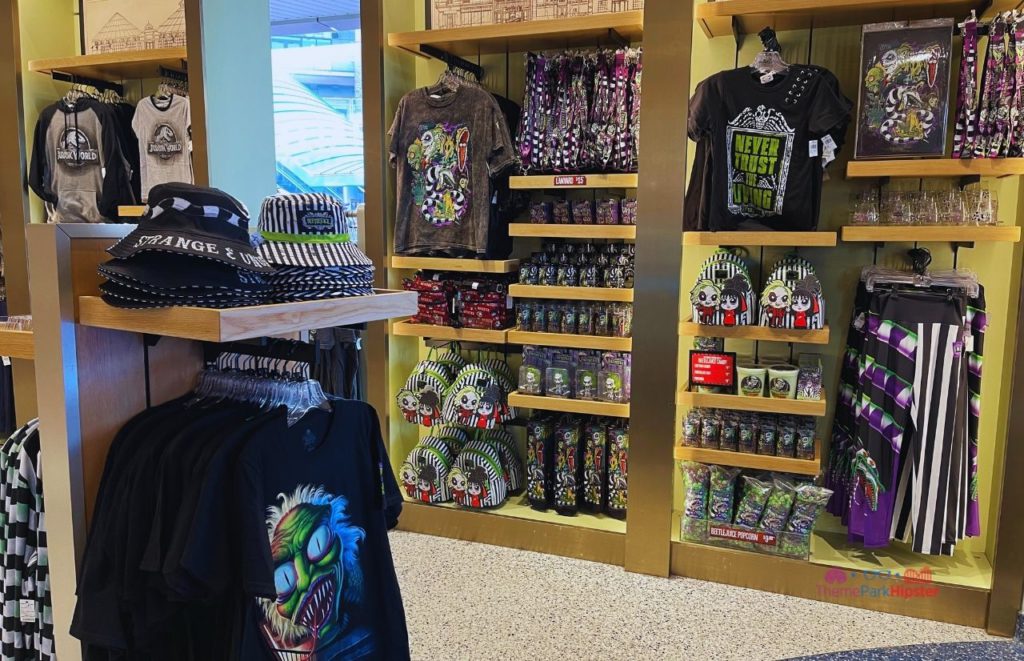 Universal Orlando Resort HHN 30 Merchandise in Universal Studios Store during Halloween with Beetlejuice Shirts. Universal Orlando Halloween Horror Nights HHN 30. Keep reading to know what to bring to Halloween Horror Nights in your HHN packing list.