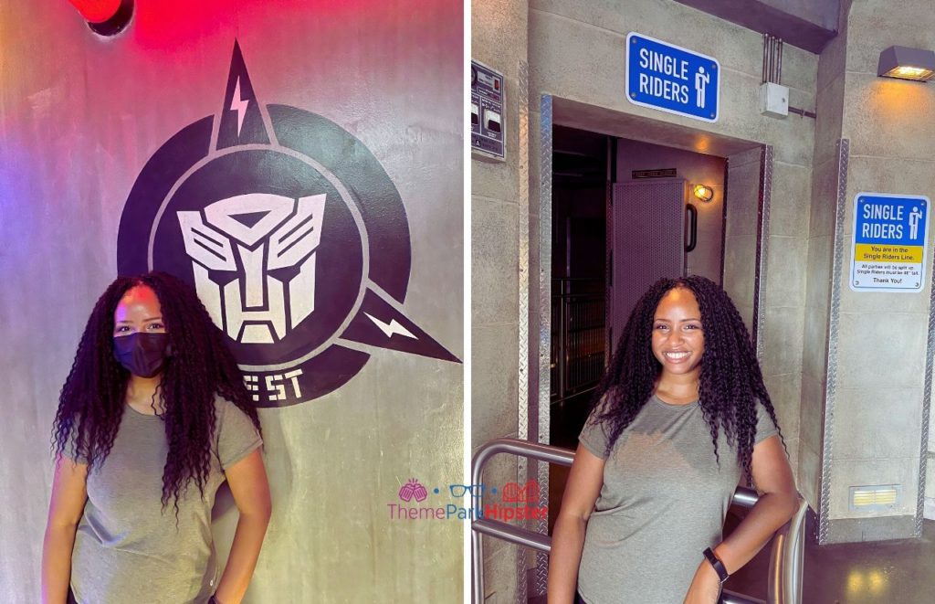 Author of ThemeParkHipser, NikkyJ, using Single Rider Line on Transformers the Ride 3d at Universal Studios Florida. Keep reading to to find out more Mistakes to Avoid at Universal Orlando Resort!