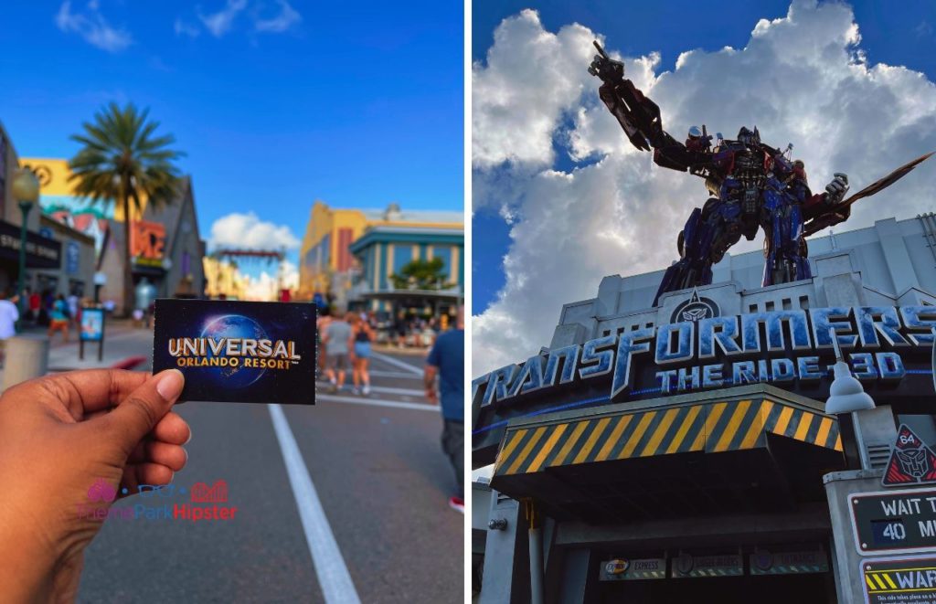 Universal Orlando Resort Ticket next to Transformers the Ride 3D at Universal Studios Florida. Keep reading to learn about the Universal Express Pass Fast Passes.