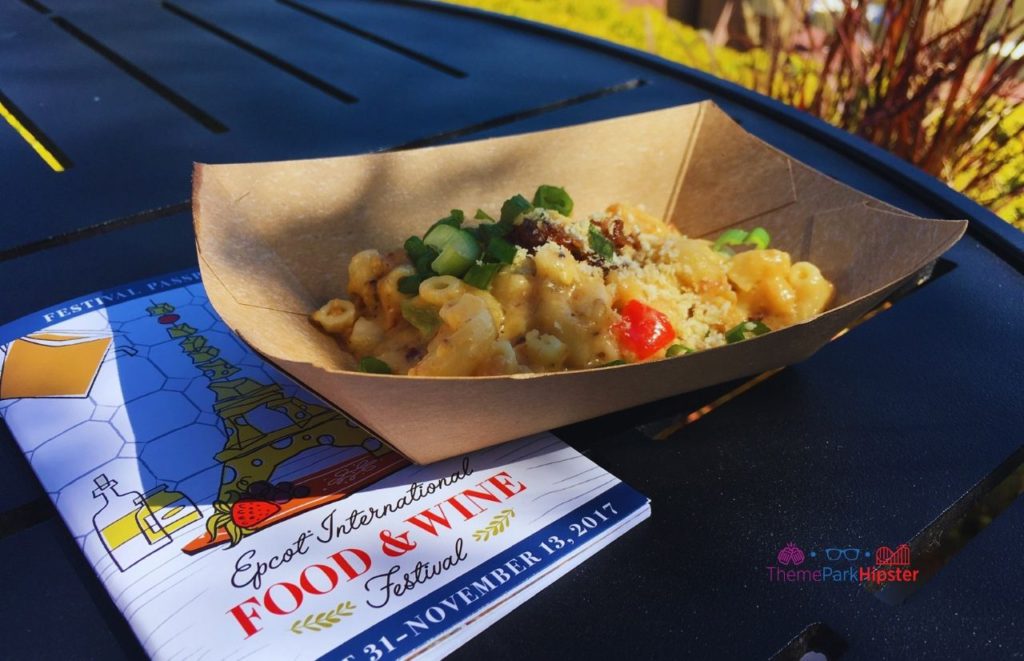 Epcot Food and Wine Festival loaded mac and cheese one of the best things to do at Disney World in the Summer!