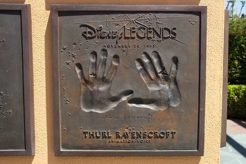 The Disney Legends plaque for Thurl Ravenscroft in Legends Plaza at the Walt Disney Studios in Burbank voice of Tony the Tiger and Haunted Mansion