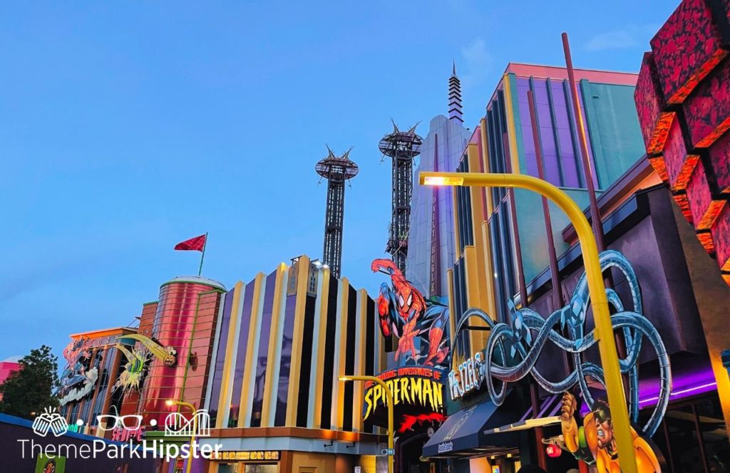 Marvel Island with Spider man Ride Universal Orlando Resort Islands of Adventure. Keep reading to get the best things to do at Universal Islands of Adventure on a solo trip.