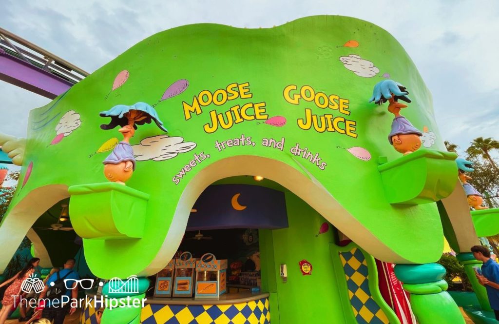 Entrance of Moose Juice Stand in Seuss Landing Universal Orlando Resort Islands of Adventure. Keep reading to find out what are the best Universal Orlando Snacks under $10.