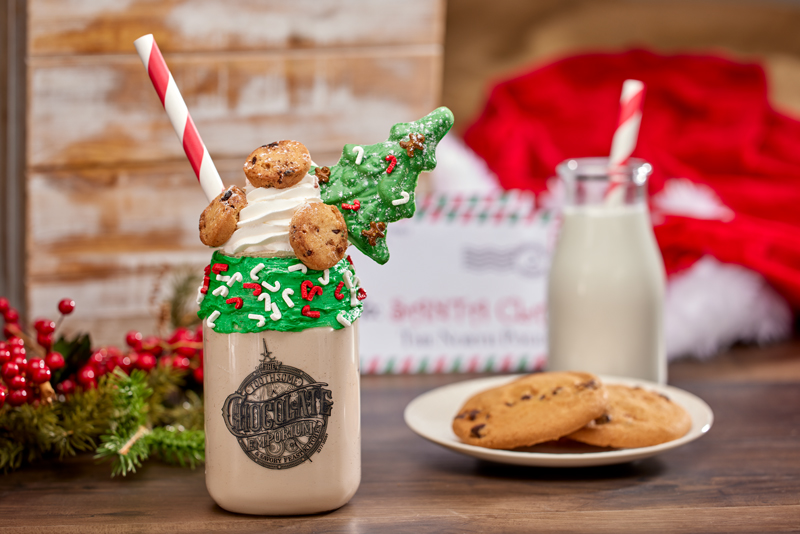 Santa’s Cookies and Milk “Shake” at Toothsome Chocolate Emporium for the Holidays at Universal Orlando Resort. Keep reading for more things to do at Universal Studios for Christmas.