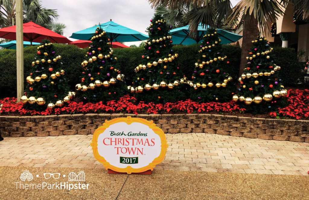 Busch Gardens Christmas Town Entrance Sign. Keep reading to get the full guide on doing Christmas at Busch Gardens Tampa!
