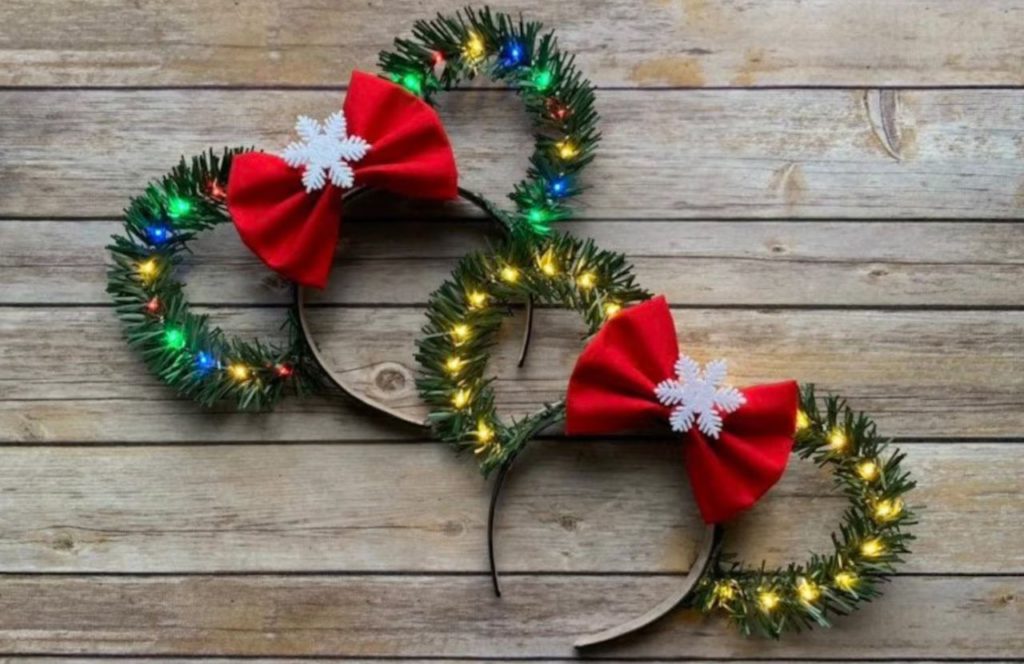 Christmas Disney Ears With Bow with Wreath Ears