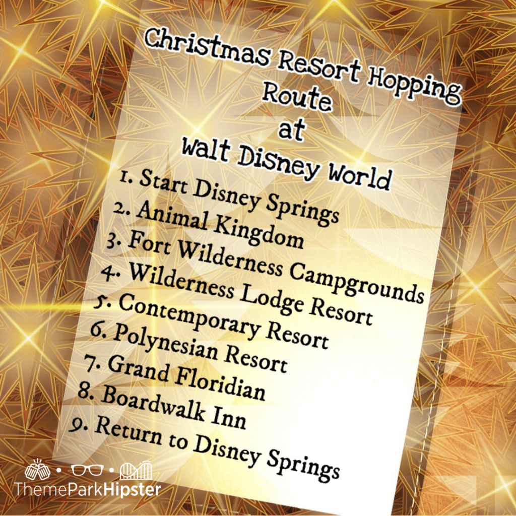 Disney Christmas Resort Hopping Route Itinerary. Keep reading to get your perfect Disney Resort Christmas Decorations Tour!