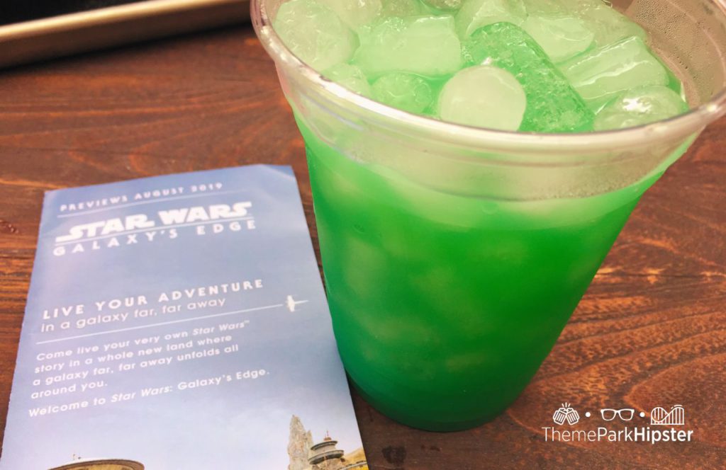 Takodana Quencher Green Ice Cocktail Drink at Docking Bay 7 Food and Cargo Restaurant in Star Wars Land at Disney's Hollywood Studios. One of the BEST Things to Eat at Docking Bay 7 in Disney.