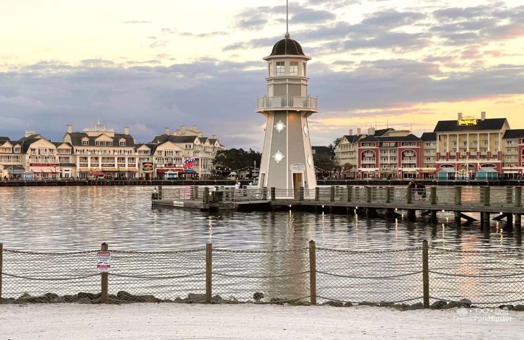 Christmas at Disney Boardwalk Inn and Villas over Crescent Lake. Keep reading to get the best Disney World Tips to Make Your Solo Trip to Orlando, Florida Easier.
