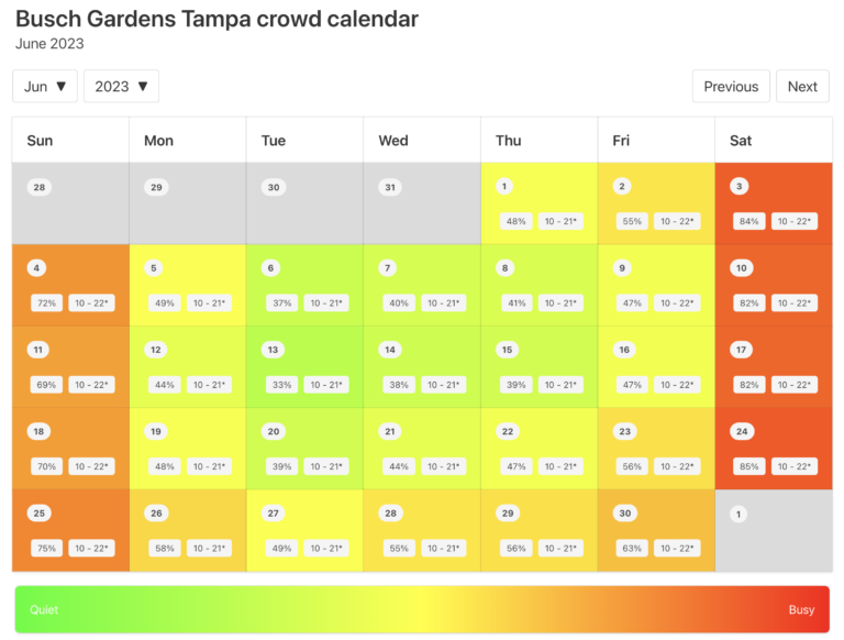 2024 Busch Gardens Tampa Crowd Calendar: AVOID THE BUSY DAYS