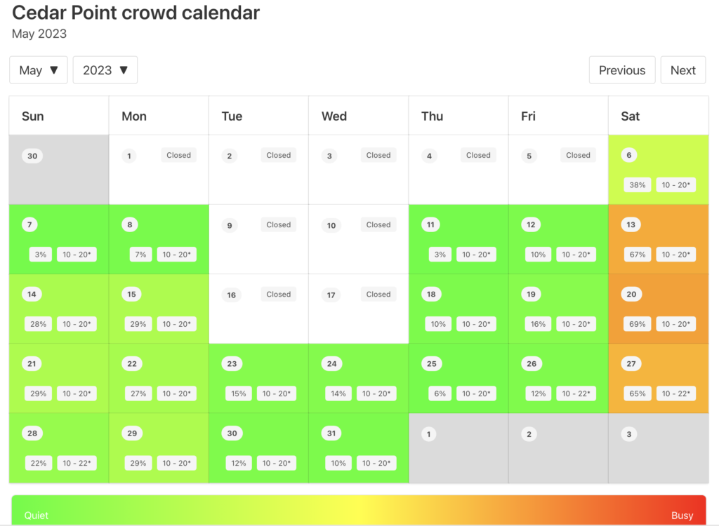 Cedar Point Crowd Calendar May 2024
