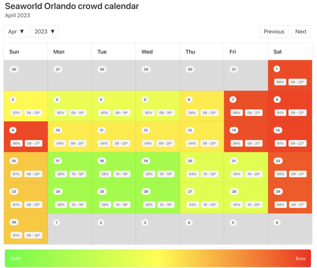 SeaWorld Orlando Crowd Calendar April 2024