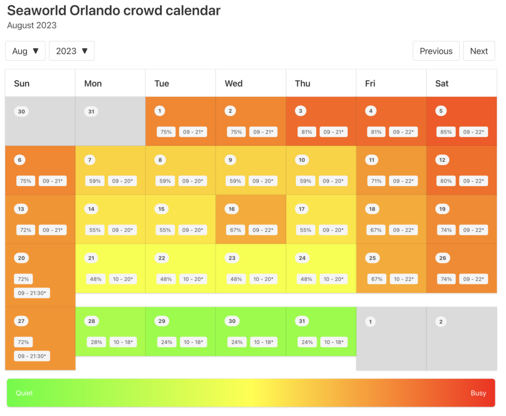 SeaWorld Orlando Crowd Calendar August 2024