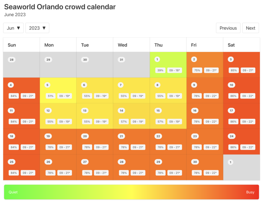 SeaWorld Orlando Crowd Calendar June 2024