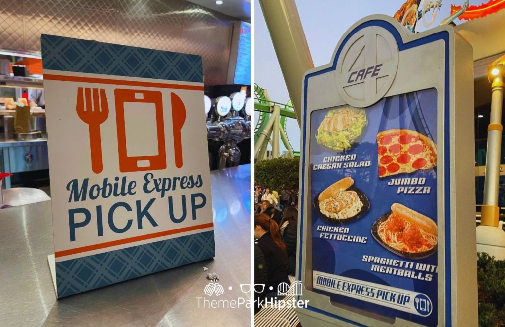 Universal Orlando Resort Mobile Express Order Pick Up Sign at Cafe 4 in Islands of Adventure. 
