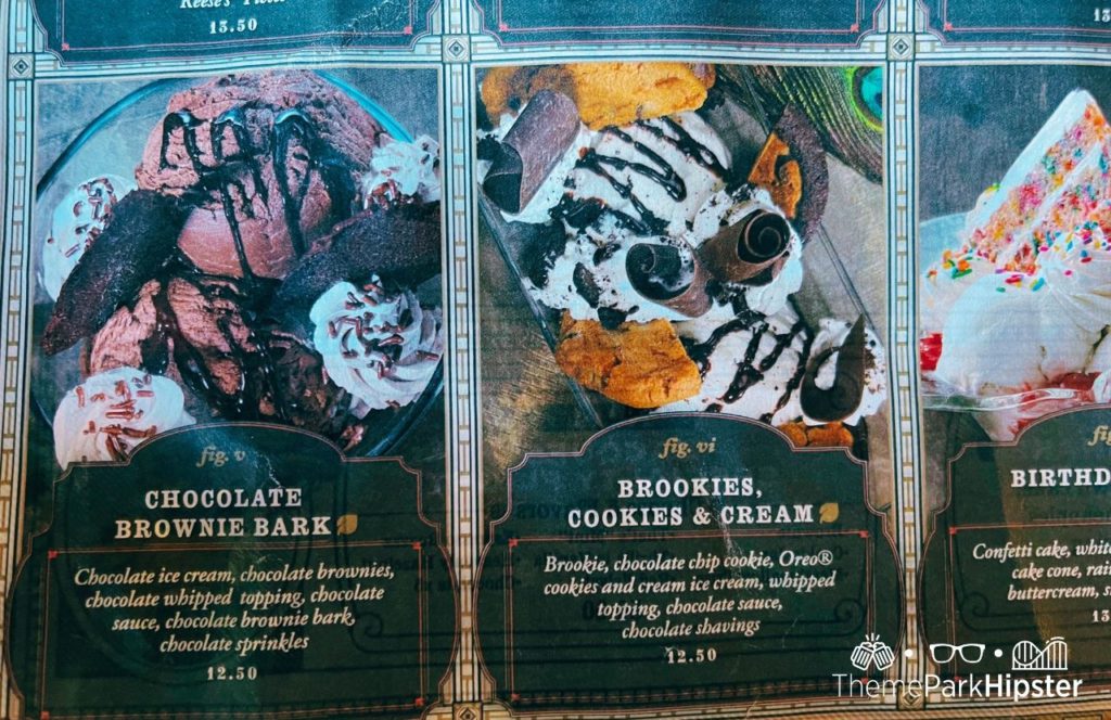 Universal Orlando Resort Toothsome Chocolate Emporium Menu with Brookies Cookies and Cream Sundae. Keep reading to get the 5 Cheapest, Best Food at Islands of Adventure UNDER $10.
