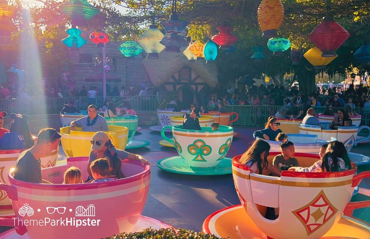 Disneyland Resort Alice in Wonderland Mad Hatter Tea Party Ride in Fantasyland in April.
