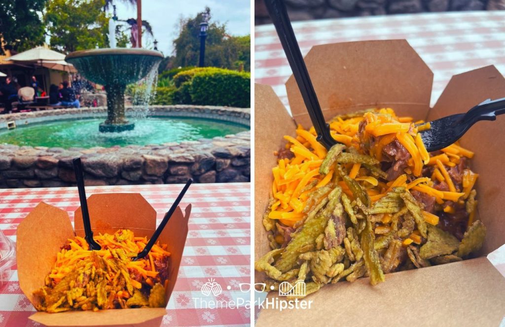 2024 Knott's Berry Farm in California BBQ Pulled Pork Tots. Keep reading to get the best food at Knott's Berry Farm and the best things to eat.