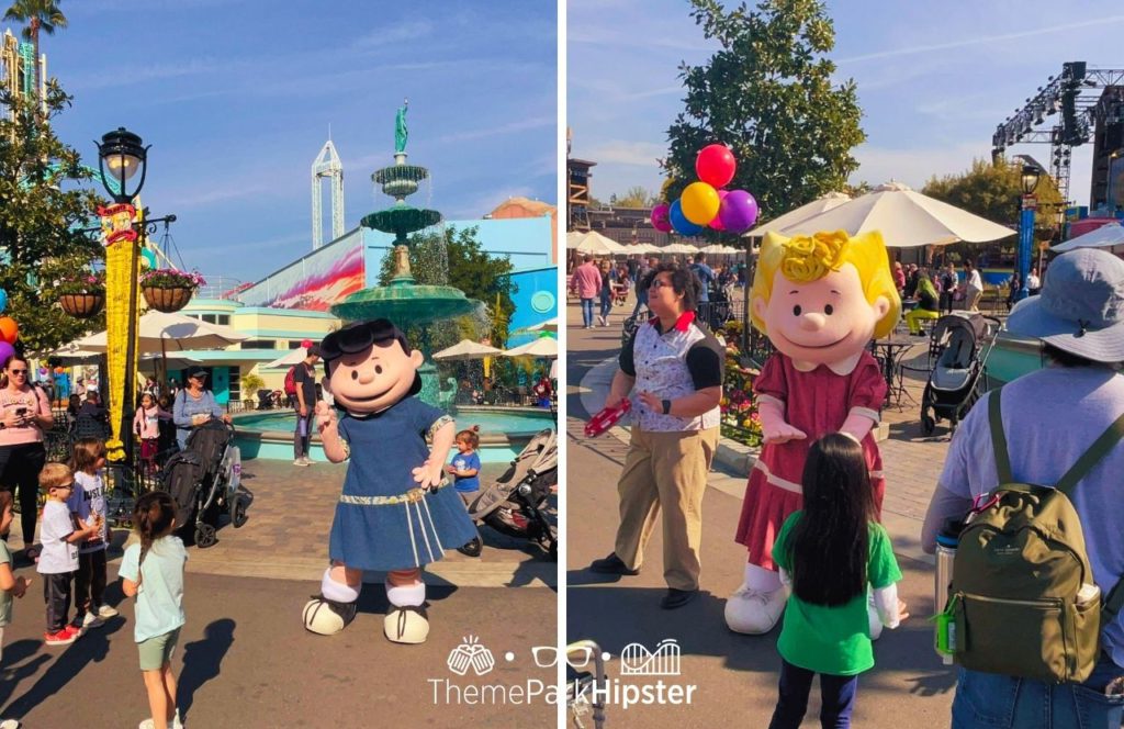 2024 Knott's Berry Farm in California Lucy VAn Pelt and Sally Brown characters at the Peanuts Celebration
