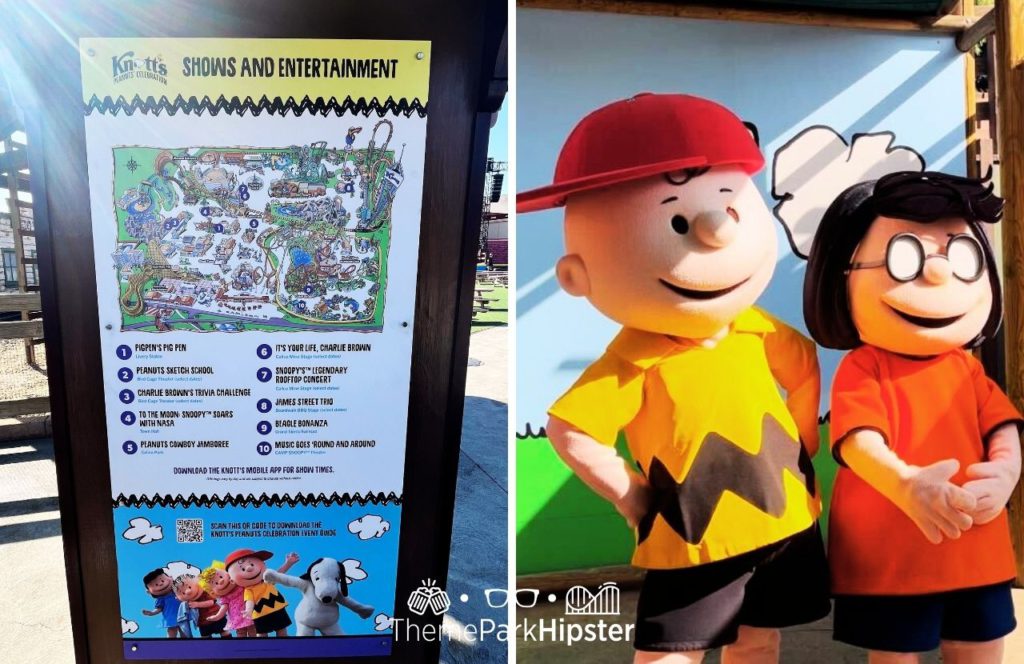 2024 Knott's Berry Farm in California Peanuts Celebration Shows and Entertainment Map with Charlie Brown and Lucy