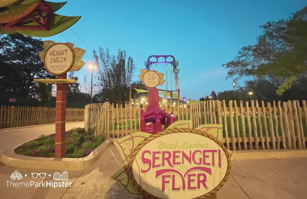 Busch Gardens Tampa Food and Wine Festival Serengeti flyer at night entrance with test seat and height check