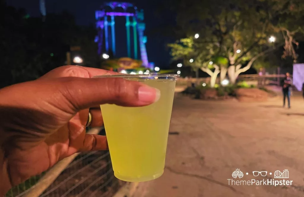 Busch Gardens Tampa Food and Wine Festival Serengeti flyer at night with green cocktail
