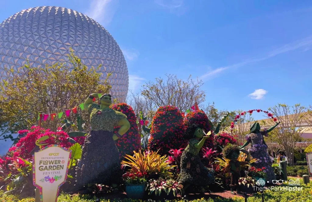 Epcot Flower and Garden Festival Encanto Topiary at the Entrance near Spaceship Earth. One of the best epcot rides ranked from worst to best for your disney world vacation.