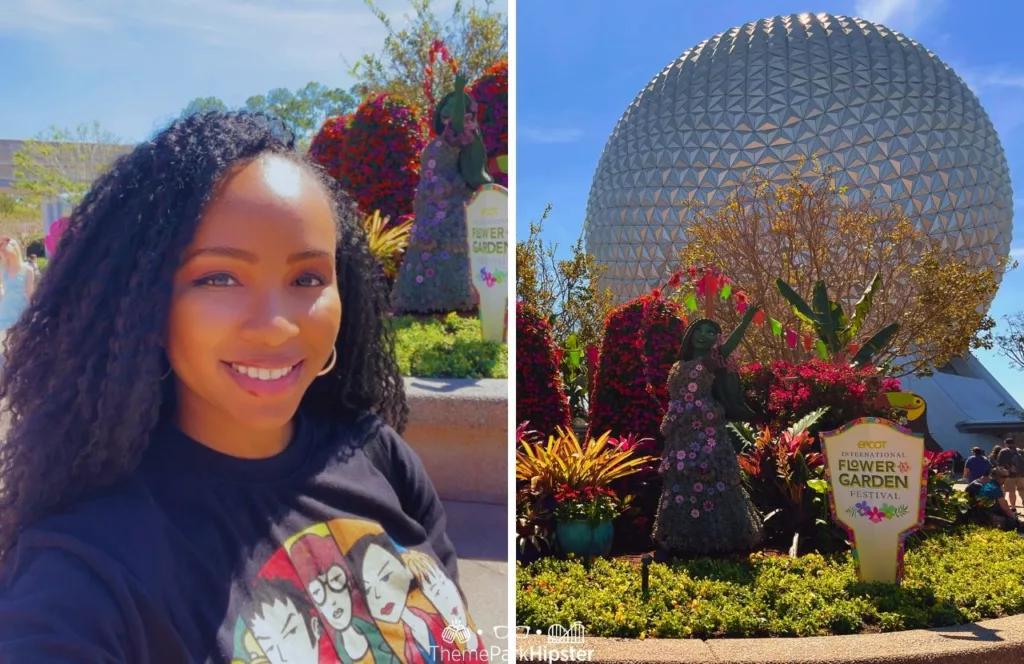 Epcot Flower and Garden Festival 2023 Encanto Topiary at the Entrance near Spaceship Earth with NikkyJ. Keep reading to learn how to deal with traveling alone with anxiety on your solo Disney trip.