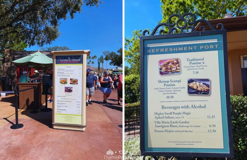 Epcot Flower and Garden Festival 2023 Menu at Northern Bloom in Canada Pavilion next to Refreshment Port