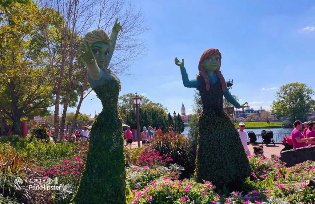 Epcot Flower and Garden Festival Norway Pavilion at Epcot Ana and Elsa Frozen Topiary. One of the best epcot rides ranked from worst to best for your disney world vacation.