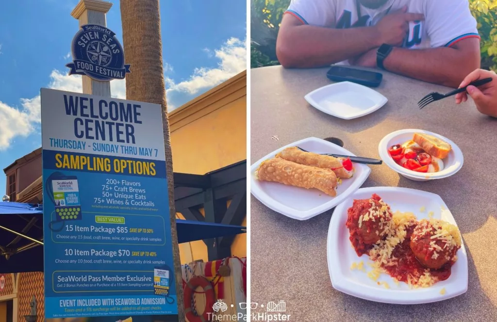 2024 SeaWorld Orlando Resort Seven Seas Food Festival Cannoli with meatball and caprese from Italian booth