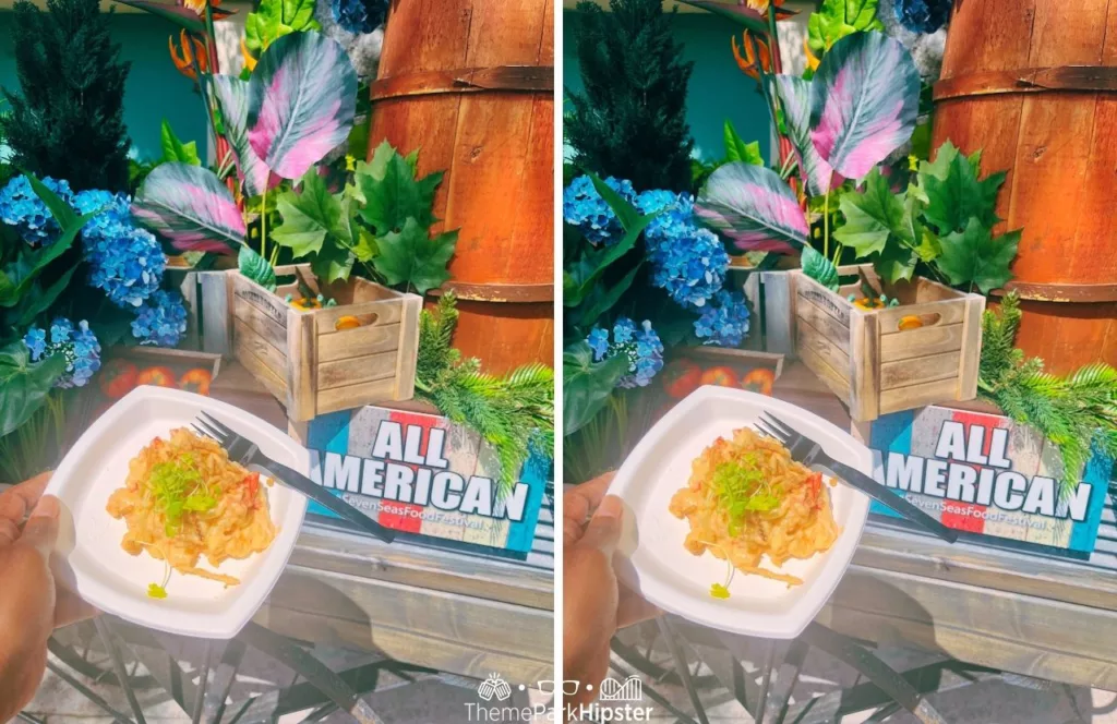 2024 SeaWorld Orlando Resort Seven Seas Food Festival Macaroni and Cheese at the All American Booth