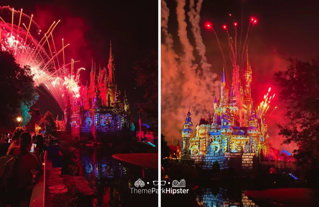 Mickey's Not So Scary Halloween Party at Disney's Magic Kingdom Theme Park Fireworks Show over Cinderella Castle. One of the best Disney World experiences you must try!