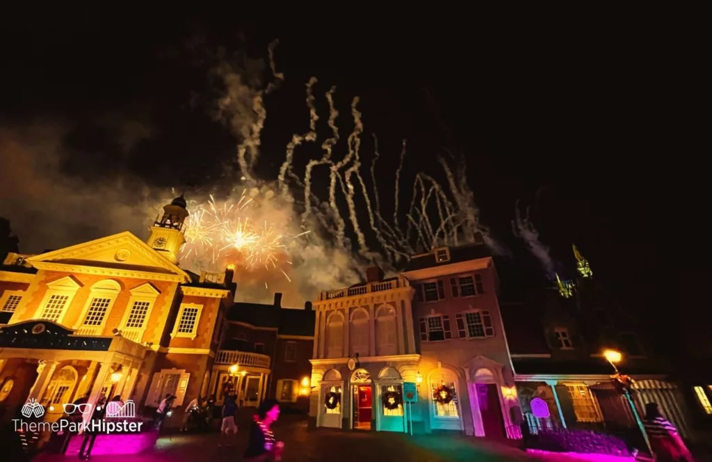 Mickey's Not So Scary Halloween Party at Disney's Magic Kingdom Theme Park Fireworks Show over Cinderella Castle Over the Hall of Presidents in Liberty Square