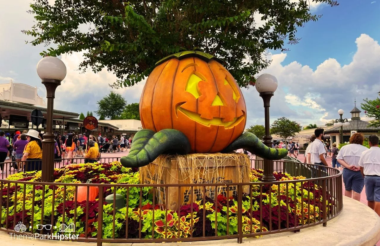 Mickey's Not So Scary Halloween Party at Disney's Magic Kingdom Theme Park Large Pumpkin at Entrance