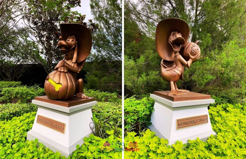 Discount Mickey's Not So Scary Halloween Party tickets at Disney's Magic Kingdom Theme Park Musketeer Pluto and Donald Duck 50th Anniversary Statues