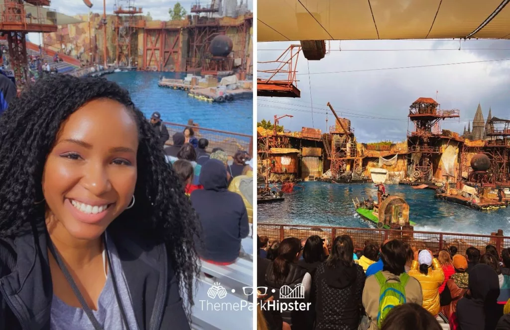 Universal Studios Hollywood NikkyJ at the Waterworld Stunt Show. Keep reading to learn how to go to a theme park alone.