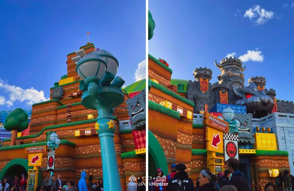 Universal Studios Hollywood Super Nintendo World Mario Kart ride entrance at Bowser’s Castle. Keep reading to get all the 2024 Universal Studios Hollywood Height Requirements and Restrictions for your trip.