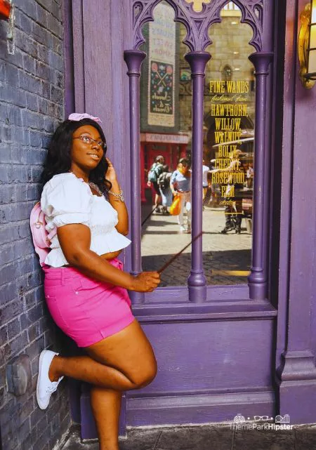 Best Spots for Wizarding World of Harry Potter Photos with Victoria Wade Diagon Alley Wand Shop with the Sugarplum Sweet Shop