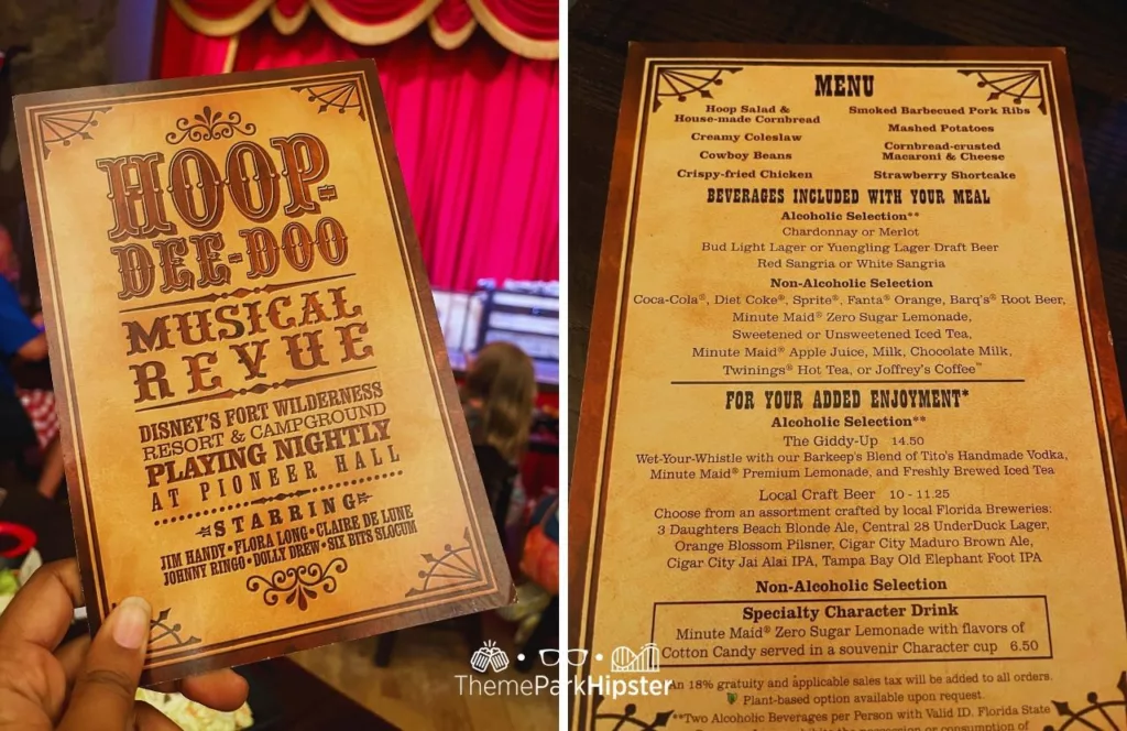 Disney Wilderness Lodge Resort Menu at Hoop Dee Doo Musical Revue Review