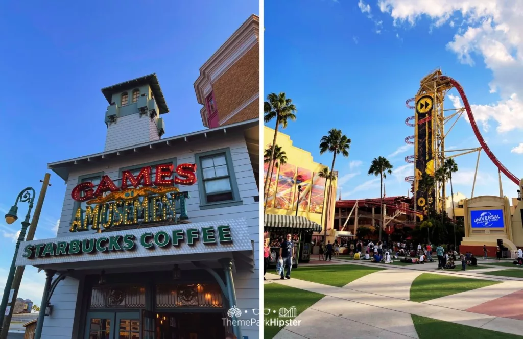Universal Orlando Resort Starbucks Coffee and Hollywood Rip Ride Rock It at Universal Studios Florida. Keep reading to know if there is free WiFi at Universal Studios Orlando.