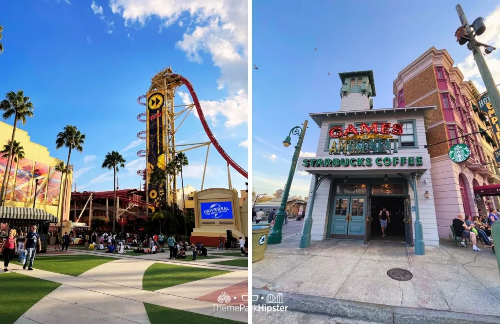 Universal Orlando Resort Starbucks Coffee and Hollywood Rip Ride Rock It at Universal Studios Florida. Keep reading to get the best Universal Studios Orlando tips for beginners and first timers.