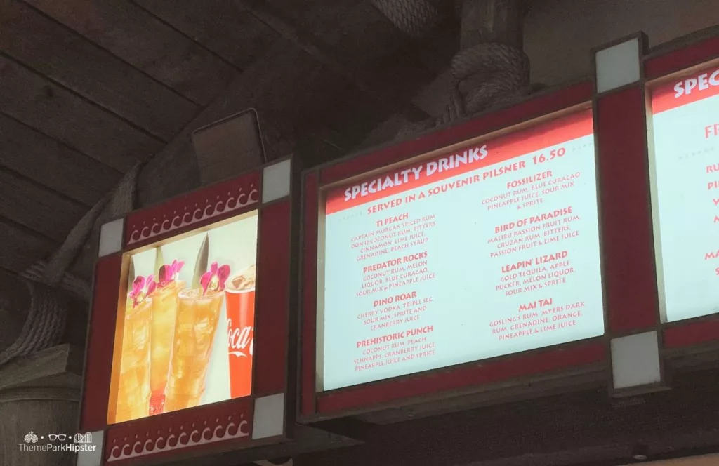 Universal Orlando Resort The Watering Hole Bar in Jurassic Pack at Islands of Adventure Menu