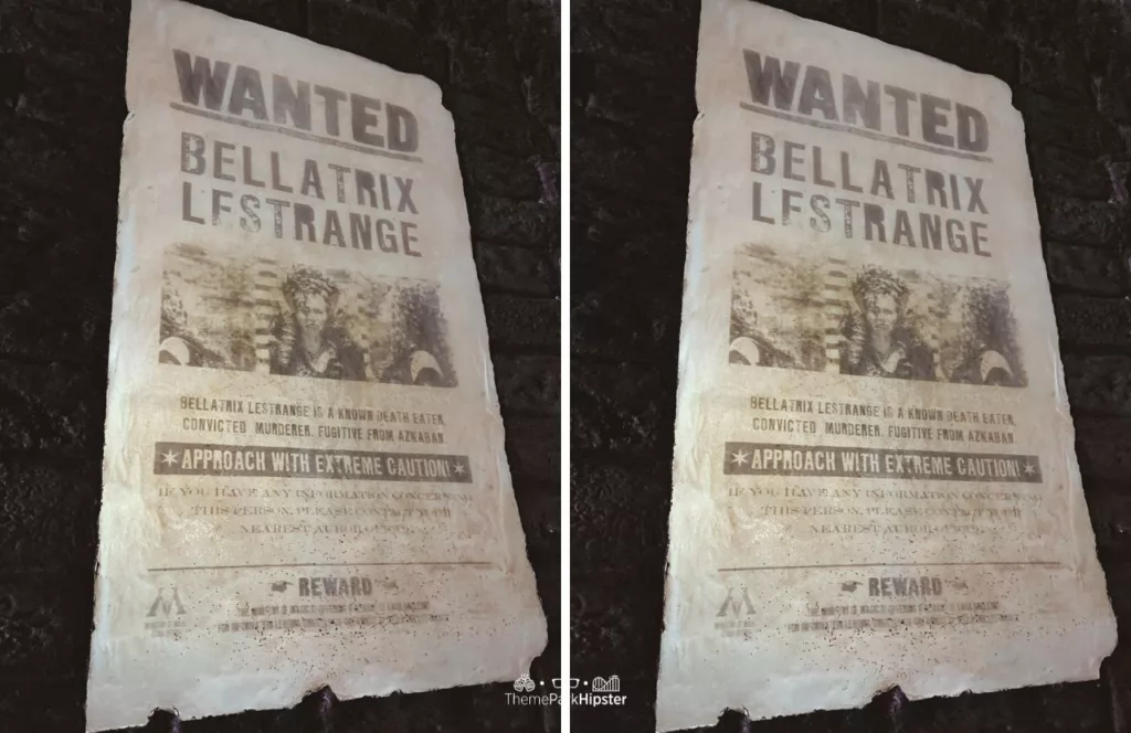 Universal Orlando Resort Wanted Bellatrix Lestrange Sign in The Wizarding World of Harry Potter Diagon Alley Studios Florida