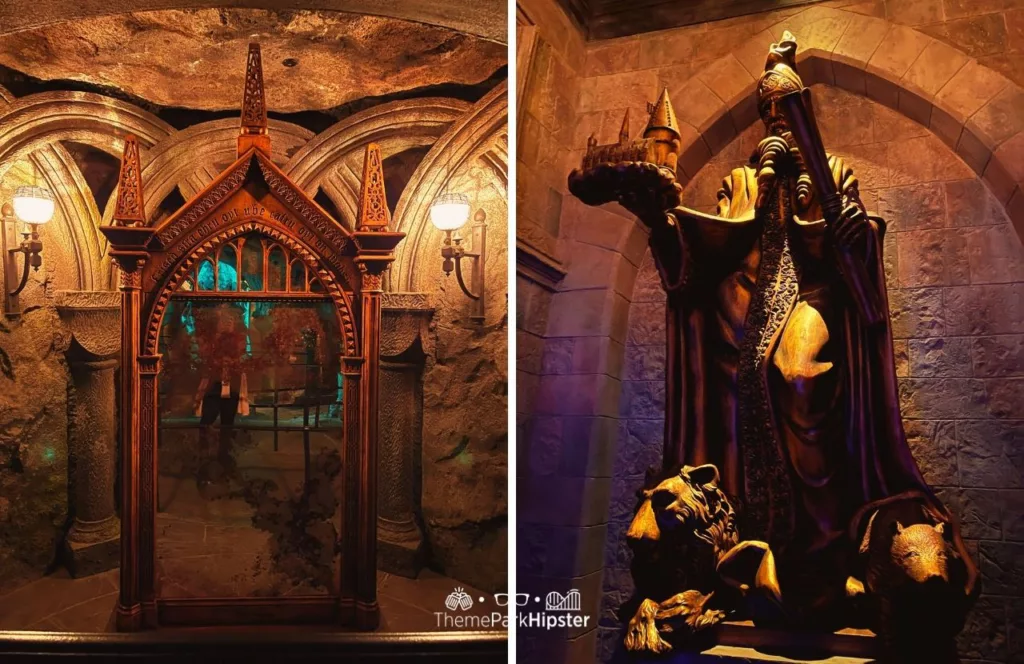 Mirror of Erised in Wizarding World of Harry Potter at Universal Studios Hollywood and the Forbidden Journey Ride in Castle. Keep reading to get all the Universal Studios Hollywood Height Requirements and Restrictions for your trip.