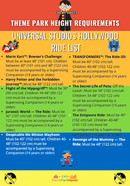 Universal Studios Hollywood Height Requirements and Restrictions Theme Park Travel Guide