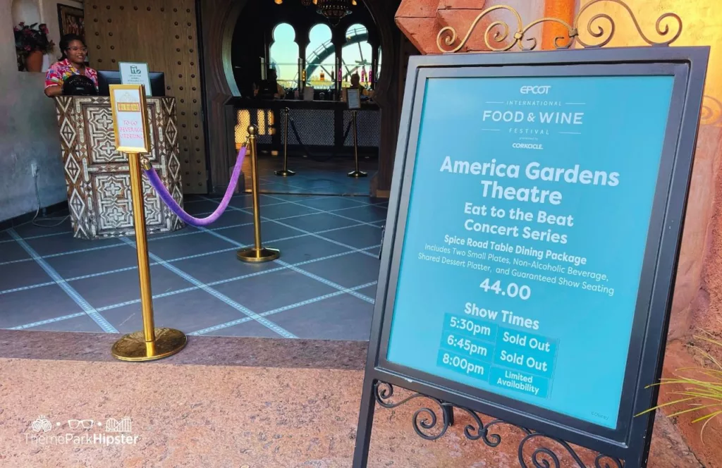 Epcot Food and Wine Festival at Disney World Eat to the Beat Concert Schedule at Spice Road Table Bar Area