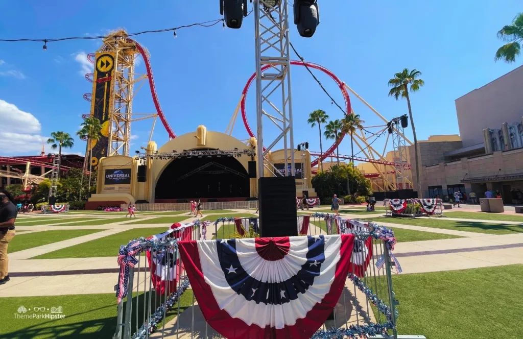Universal Studios Florida Patriotic Flags on Veterans Day Hollywood Rip Ride Rockit Roller Coaster