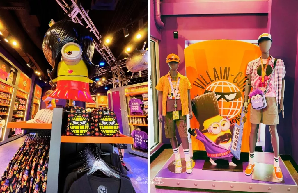 Universal Studios Florida Minion Land Villain Con Store Merchandise with men's casual clothes, lanyards, crossbody bags and ball caps as well asfemale tshirts, caps and bags. Keep reading if you want to learn more about Universal Studios outfit ideas. 